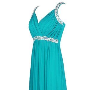 Turquoise and Rhinestone Formal Chiffon Gown-S